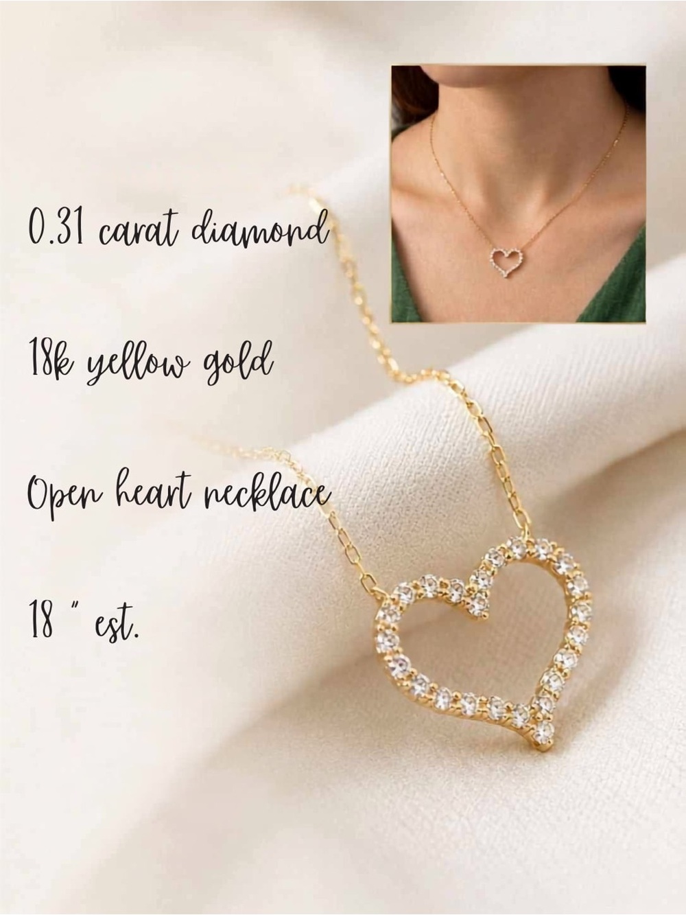 18k Yellow Gold Diamond Open Heart Necklace - Gold